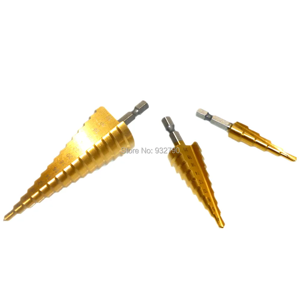 3pc Large HSS Titanium Cone Step Drill Bit Set Hole Cutter
