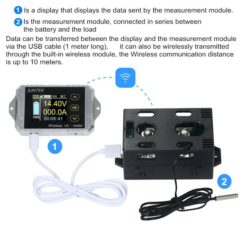 

100V Wireless Voltage And Current Meter Car Battery Monitoring 12V 24V 48V Battery Coulomb Counter Va Meter