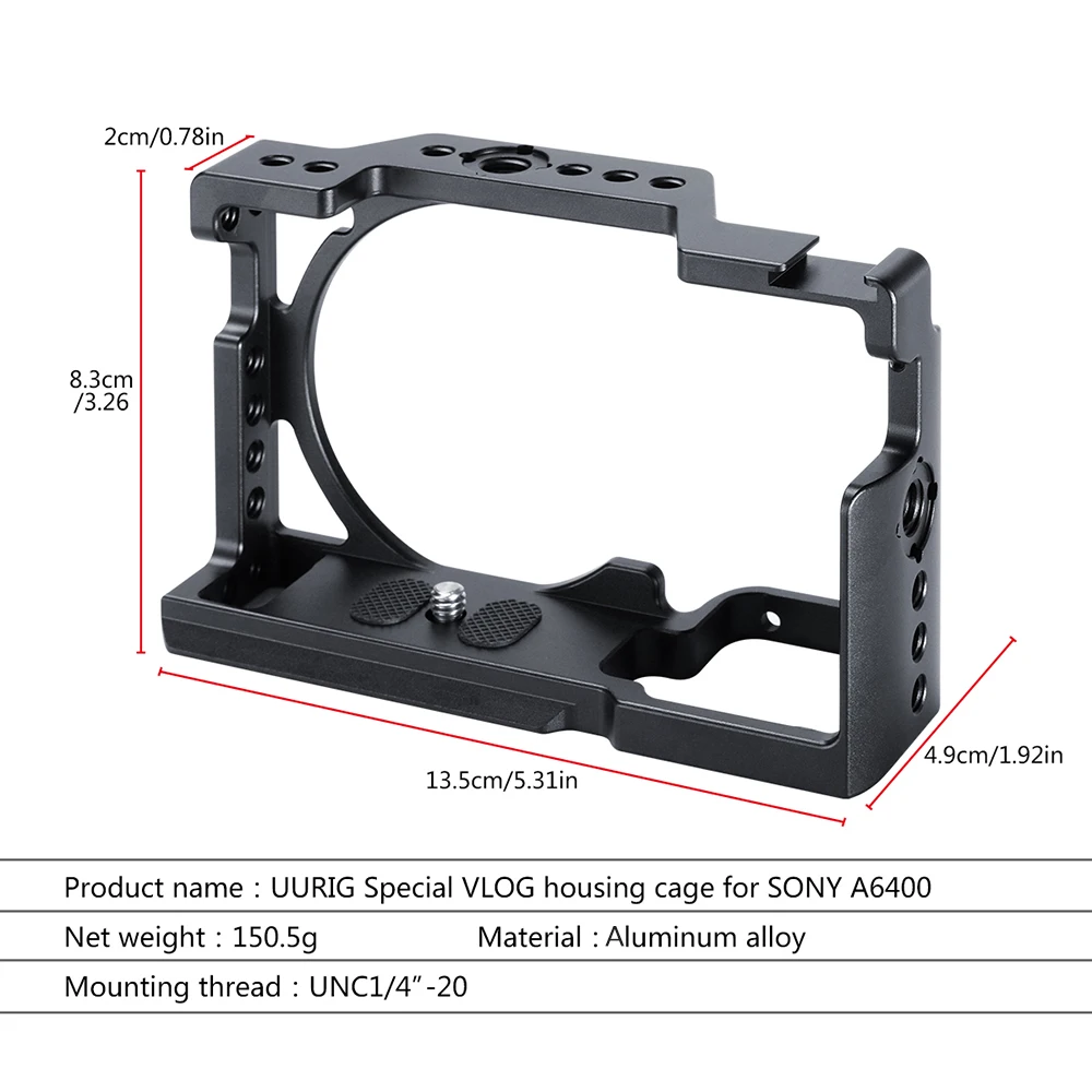 UUrig R008 A6400 видеоблоге Камера случае видеоблоге металлический корпус для sony A6400 с холодной обуви для микрофона DSLR Камера клетка 1/4 3/8 винт