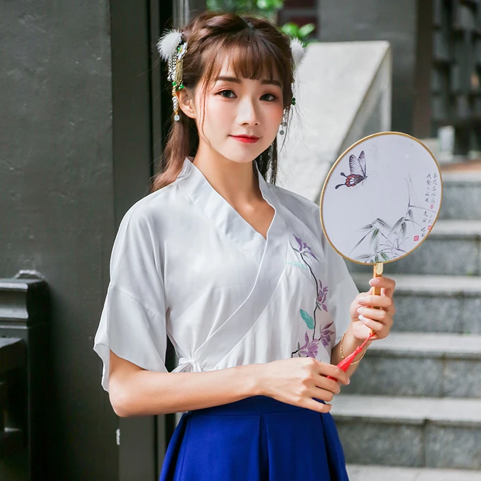 Лето Vintagelt китайский стиль Дизайн Улучшение Hanfu крест Хан рубашка белая блузка 9927|