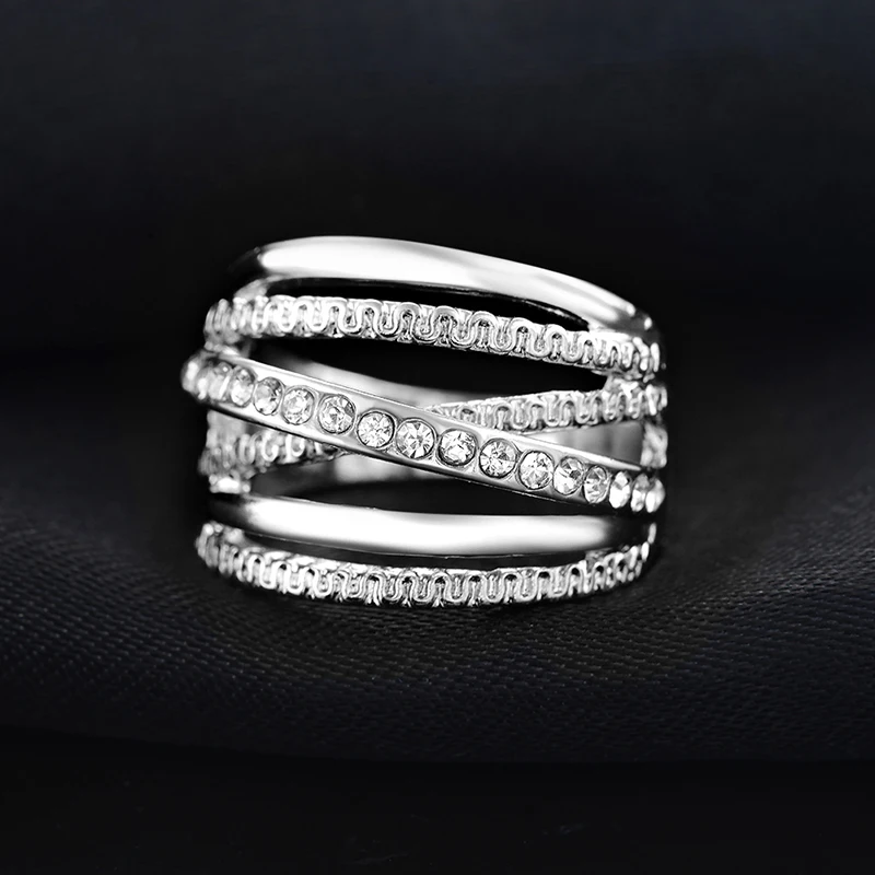 

Fashion Feminino Multilayer Cross Wedding Anel Crystal Ring Anillos for Women Mujer Engagement Cubic Zircon Rings Jewelry Z4