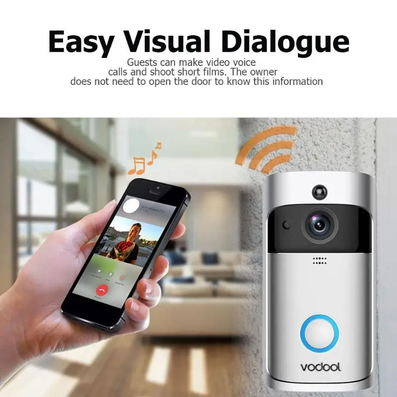 Vodool V5 Смарт Wi-Fi видео звонок 720 p визуальный вызова домофонный дверной Звонок