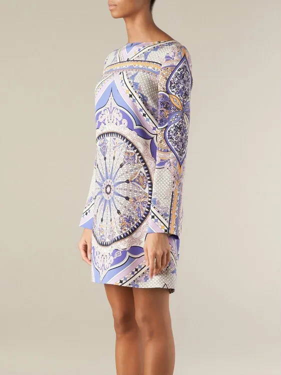 Летние платья итальянская мода синхронизация Великолепная набивной круглый воротник вязание тонкое платье код
