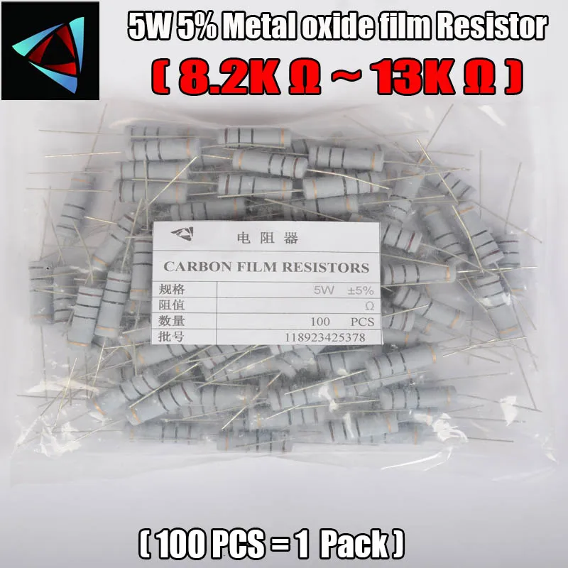 Новый 100 шт. 5% 5 Вт металл-оксид-резистор 8.2 К 9.1 К 10 К 12 К 13 К ом углерода резистор