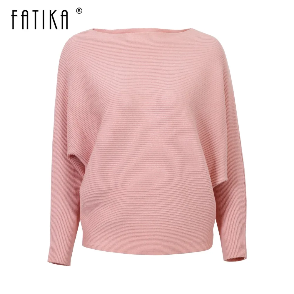 Beste FATIKA Winter Hot Mode vrouwen Truien En Pullovers Batwing Mouwen Slash Hals Gebreide Truien Casual Losse Jumper Tops