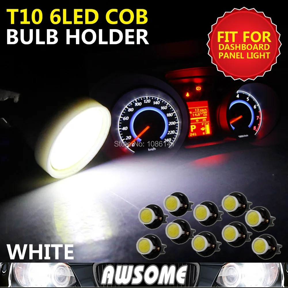 

Wholesale!! 10x T10 led 6chips COB w5w car led 12v light Instrument Dashboard bulbs W/ Twist Socket Holder Bright Xenon White