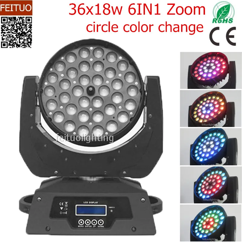 

2pcs/lot LED Zoom Moving Head Wash Light 36x18w RGBWA UV 6in1 Wedding Lighting Circle Color Change LED Moving Head Zoom Light
