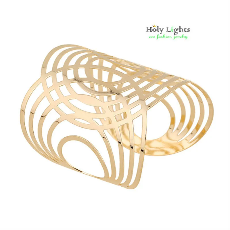 

Hollow women oval gold-color bracelet wide wrap luxury egyptian arm bangle cuff big modern geometric circle jewelry west bijoux