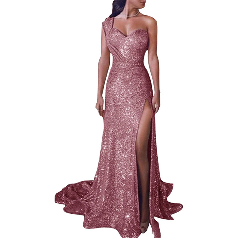 S-5XL вечернее платье большого размера, топ-труба, платье-пол, женский комплект одежды, длинное платье с блестками на одно плечо, халат с блестками