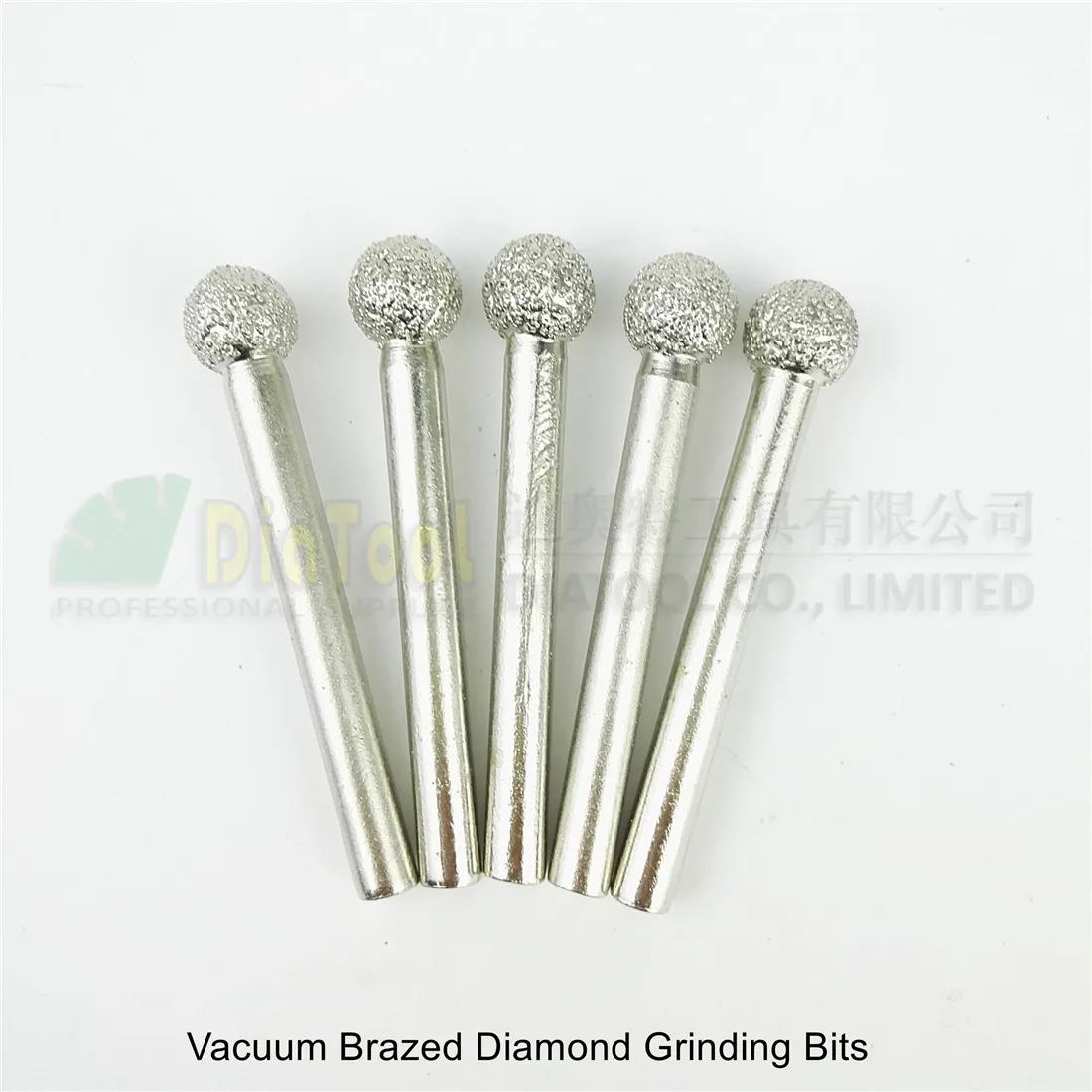 DIATOOL 5pcs #9 Vacuum Brazed Diamond Grinding Bits 10mm Ball Type Engraving Bits Mounted Points