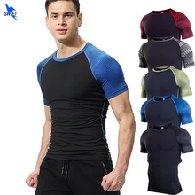 Новинка, быстросохнущая дышащая Спортивная футболка для мужчин, для тренажерного зала, фитнеса, облегающая футболка для футбола, тренировочная футболка для бега, мужская спортивная одежда, Рашгард, одежда