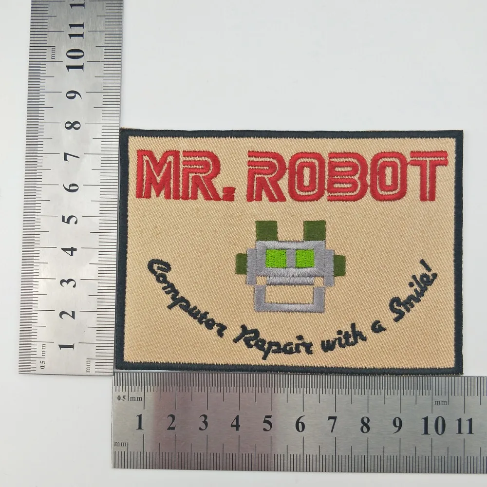 T170714 (2)TV SHOW MR. ROBOT HIGH QUALITY EMBROIDERED IRONSEW ON HEAT SEALED BACKING SMILE PATCH