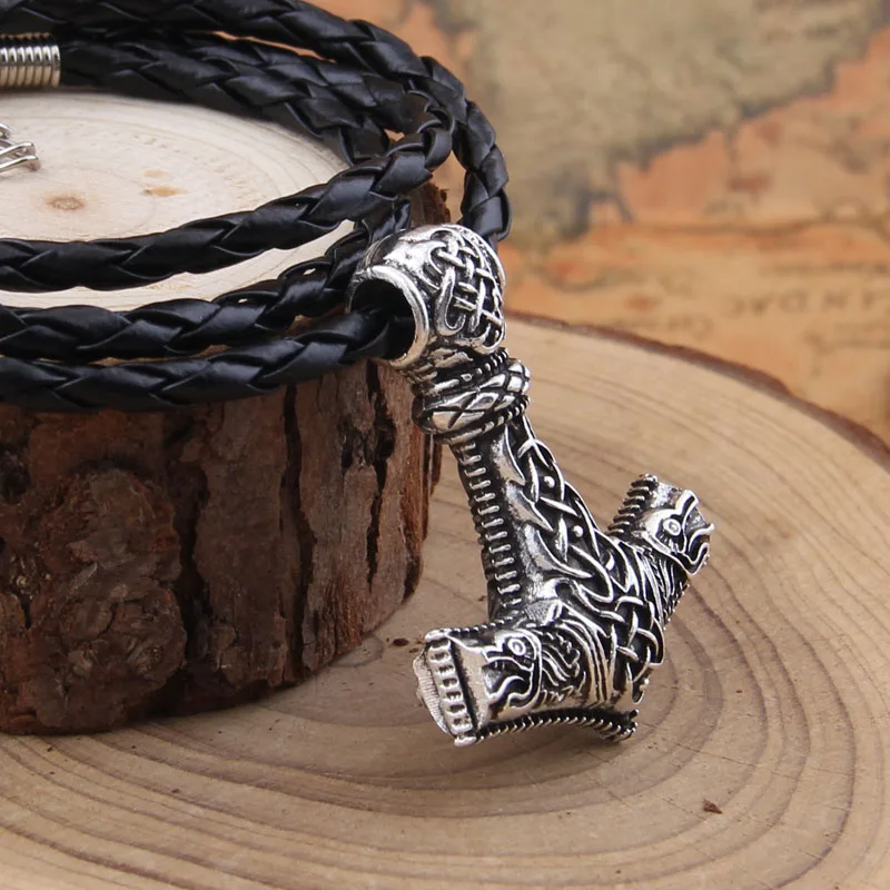 Dropshiping Huge Wolf Thor hammer necklace Mjolnir Viking Amulet Hammer Pendant Norse Jewelry with stainless steel chain