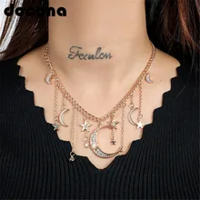 Docona Бохо Золото Кристалл Подвеска Звезда Луна ожерелье для женщин Девушка амулеты Чокеры ожерелья вечерние ювелирные изделия воротники 4105
