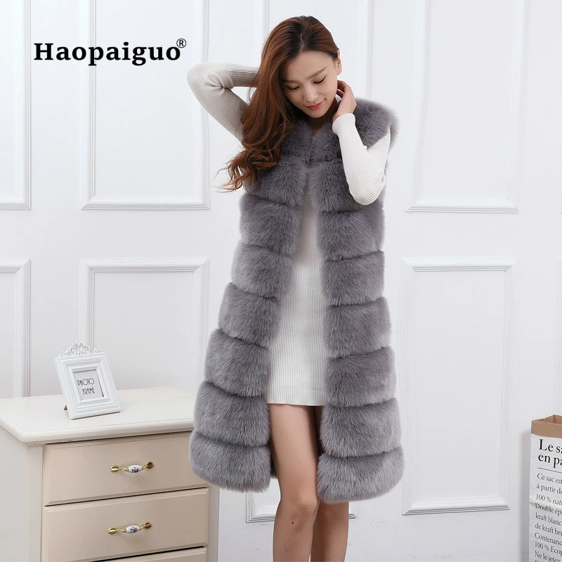 S-4XL Solid Faux Fur Vest Coat Luxury Faux Fox Warm Black Women Coat Vests Winter Fashion Furs Women's Coats Jacket Gilet Veste
