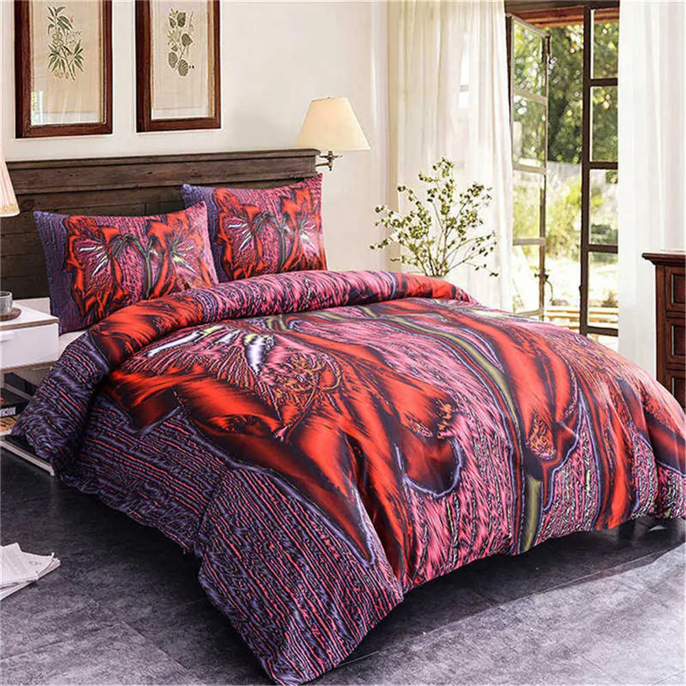 

ZEIMON Luxury Soft 3D Polyester Printed Bedding Set Red Flowers Pattern Bedding Cover Home Textiles Duvet Cover Set 2/3pcs