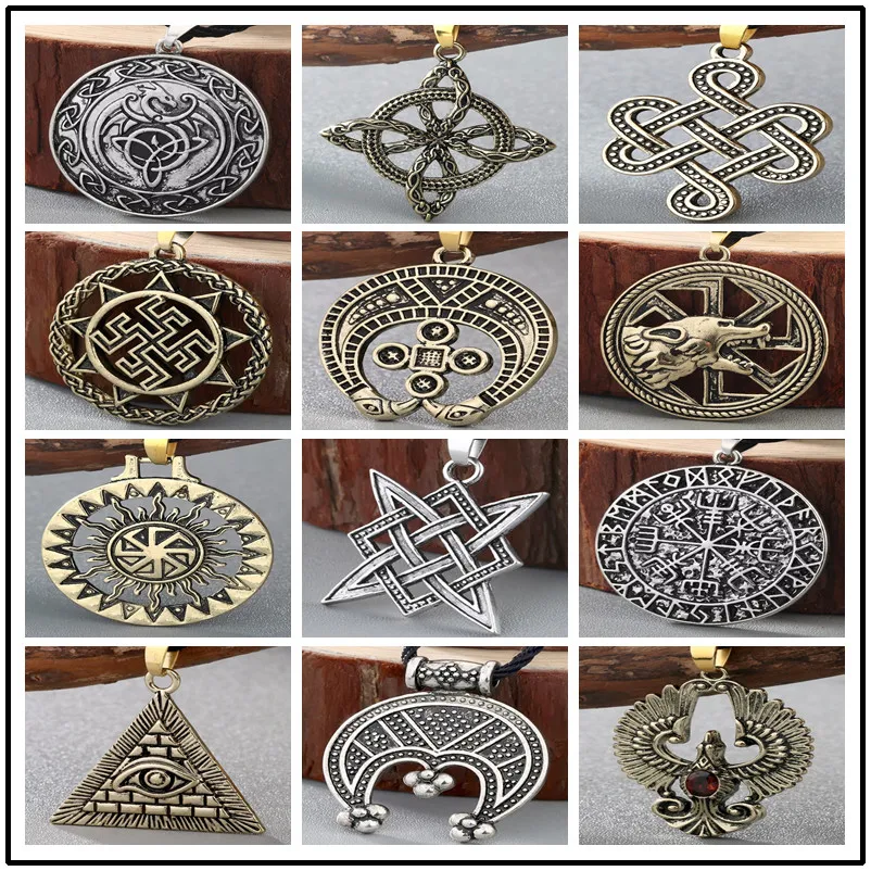 QIAMNI 10 шт. античный панк языческий амулет Valknut Викинги колесо славянский символ