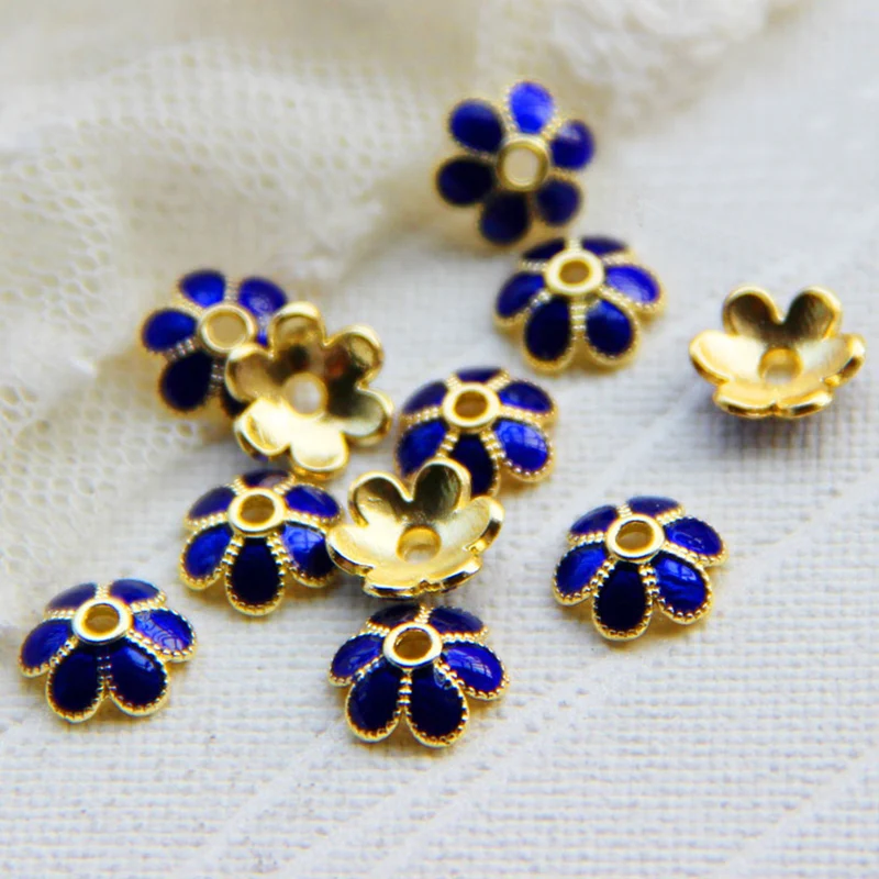 

Aladdin flowers Bead Caps Jewelry Findings Metal Alloy enamel cloisonne Diy Golden accessories for Women bracelet necklace gift
