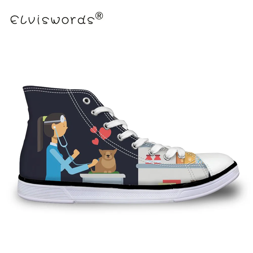 

ELVISWORDS Career Printed Women's Vulcanize Shoes Teenagers Doctors Pattern Canvas Shoes for Students Unique Design Summer Flats