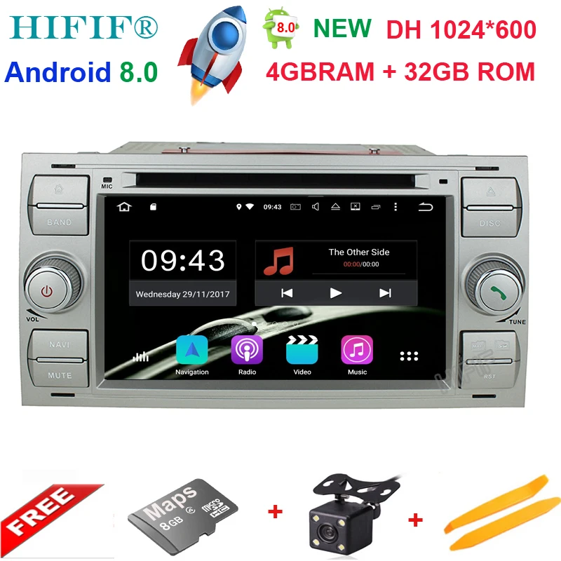 Discount Android 8.0 Two Din 7 Inch Car DVD Player For Ford Focus Kuga Transit Bluetooth Radio RDS USB SD Steering wheel control Free Map 0
