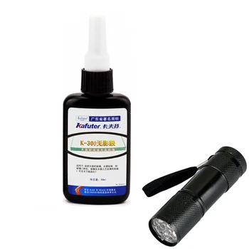 

Kafuter K300 UV 50ml Glue Curing Laser Adhesive Large Area Glass Bonding Crystal Crafts Shadowless Glue with 9 LED UV Flashlight