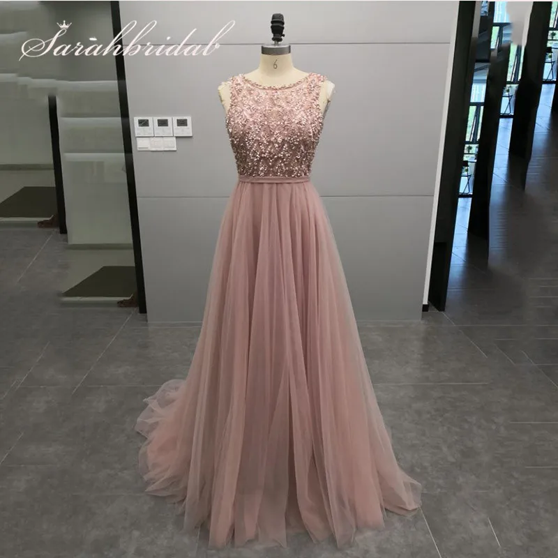 Elegant Bling Bling Evening Dresses Long Beaded Sequined O-neck Tulle Backless Zipper With Train Prom Party Gown CC5465 Elegant Bling Bling Evening Dresses Long Beaded Sequined O-neck Tulle Backless Zipper With Train Prom Party Gown CC5465