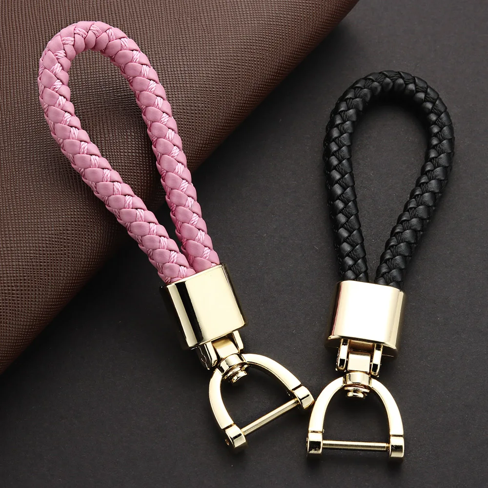 Hand Woven Leather KeyChain Detachable Metal 360 Degree Rotating Horseshoe Buckle Braided Moto Car Key Chain For Men Gift K394