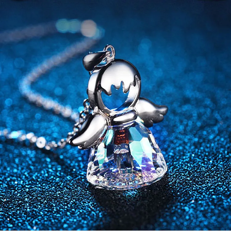 

New Product Guardian Angel Austrian Crystal Maxi Necklace Collier Wholesale Fashion Jewelry For women pendant necklace