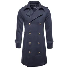 Trench coat men's autumn and winter new classic double-breasted long section Slim high-quality wool warm solid color blends coat brand children s clothing in the big girl wool coat autumn and winter children s long section of the red double breasted trench