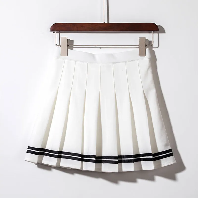 UPHYD, четыре цвета, эластичная талия, Женская юбка с леггинсами, полосатая строчка, Матросская плиссированная юбка, Милая юбка для танцев для девочек - Цвет: Белый