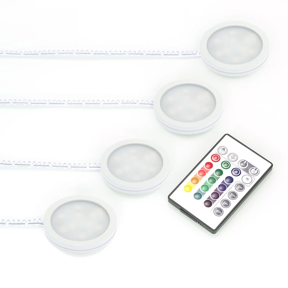  Tomshine LED Light Set of 4 Under Cabinet RGB Light Kit 9LEDs Puck Lamp IR Remote Control Multi-col - 4000004029617