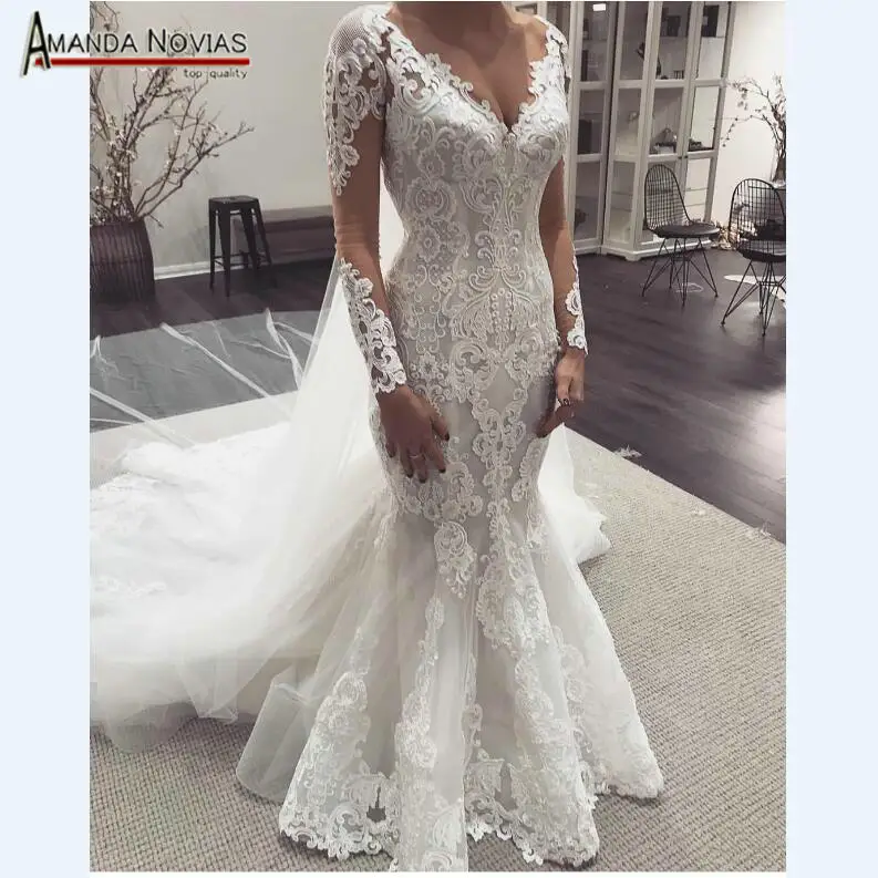 

Long sleeves lace mermaid wedding dresses 2019