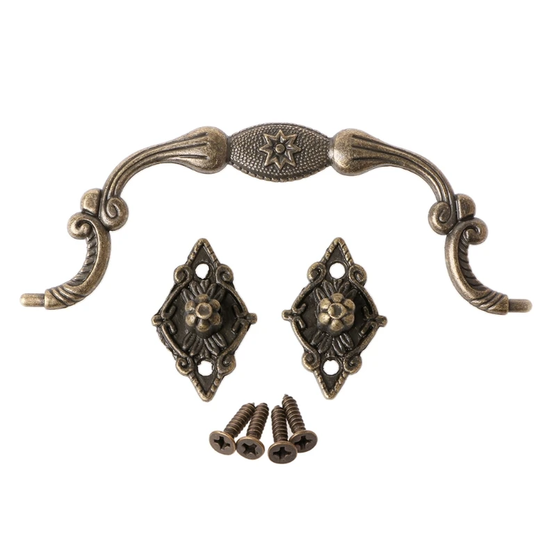 

OOTDTY Box Suitcase Holder Arch Tracery Bronze Tone Drawer Wooden Jewelry Box Handle