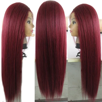 

LUFFYHAIR 99j Straight Lace Front Human Hair Wig 13X6 Deep Part Preplucked Brazilian Remy Burgundy Lace Front Wigs 180 Density
