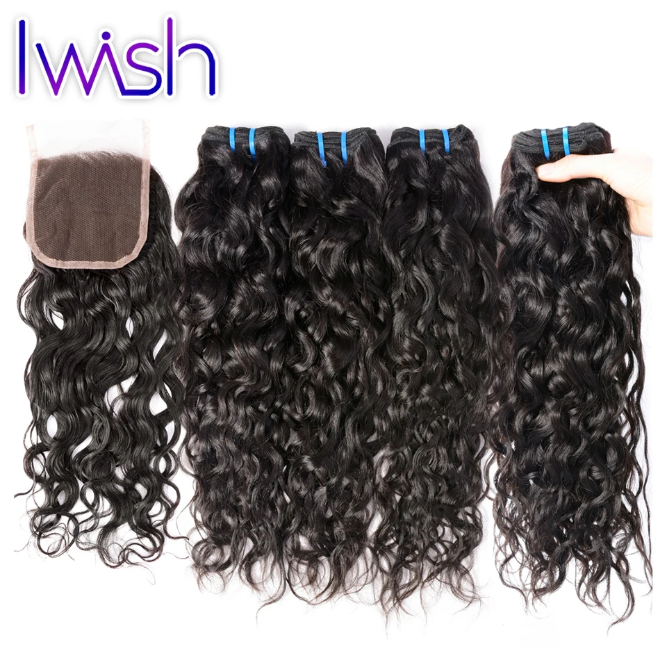Brazilian Virgin Hair with Closure Brazilian Water Wave Virgin Hair with Closure Wet Wavy Bundle Deals Human Hair with Closure