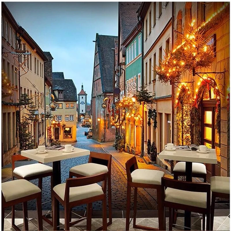 

beibehang for walls 3 d Hotel rooms European retro street night town large mural wallpaper for living room wall paper home decor