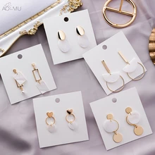AOMU Новые корейские Металлические золотые геометрические круглые квадратные серьги-гвоздики в виде сердца для женщин подарок на свадьбу