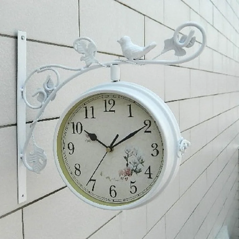 Home Decor Double Sided Wall Clock Wrought Iron Watch Digital Wall Clock Relogio Parede Clocks Horloge Murale Duvar Saati Klok