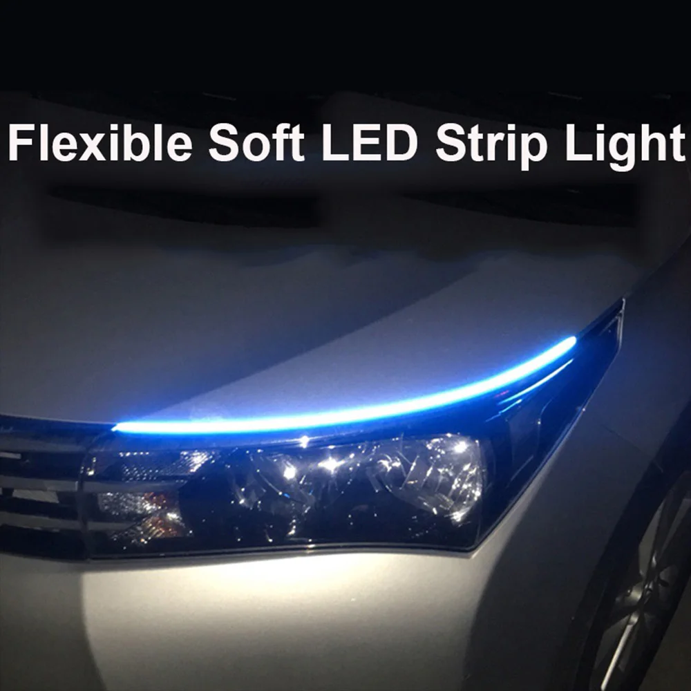 

2x30CM 45CM 60CM 24V Car Running Turn Signal White Amber LED Flowing Bar Silicone Daytime Running Light Headlight Strip