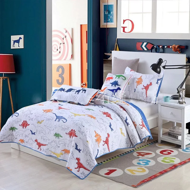chausub bambini trapunta set 2pc del cotone trapunte e piumoni copriletto trapuntato copriletto dinosauro stampato letto copertura lenzuola federa