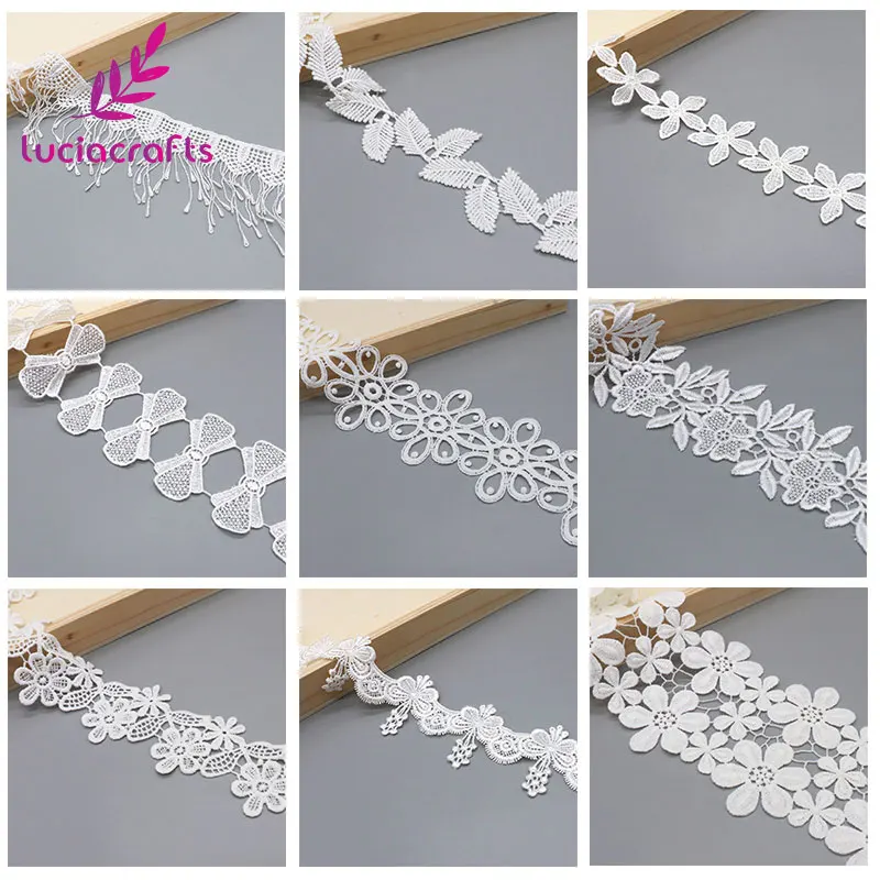 

Lucia crafts 1yard/lot Handmade Lace Trim Patchwork Material White Lace Ribbon DIY Garment Sewing Accessories N0306