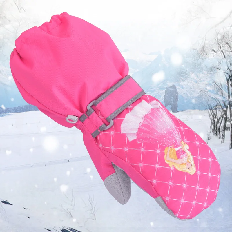 

Marsnow Cute Cartoon Winter Warm Ski Gloves kids Snowmobile Mittens Skiing Snowboard Gloves windproof Girl Boy Thick Velvet