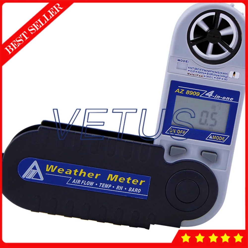 AZ8909 Digital Portable Air Flow Meter Anemometer temperature humidity