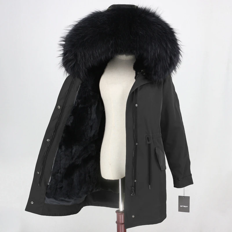 Sale OFTBUY Waterproof Long Parka Real Fur Coat Winter Jacket Women Natural Raccoon Fur Collar Real Rabbit Fur Liner Detachable Warm 29
