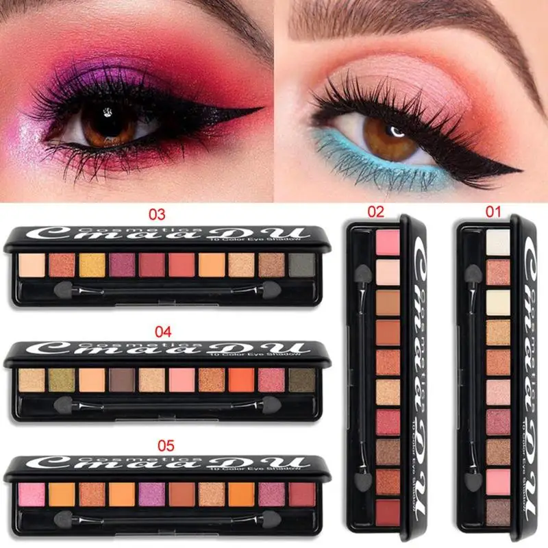 

CmaaDU 10 Color Matte Pearl Eyeshadow Palette Eye Pigments Powder Shimmer Glitter Nude Eye Shadow Palette With Brush Make Up