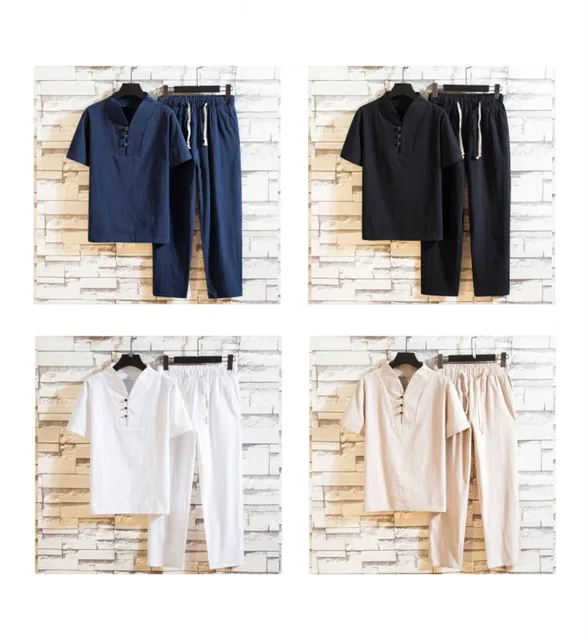 (Shirt + trousers) 2019 summer fashion men shirt Man Cotton and linen shirts Short sleeve men's casual shirts men size M to 5XL 15 O1CN01RyxqSm1eePa4oPLsn_!!678323896