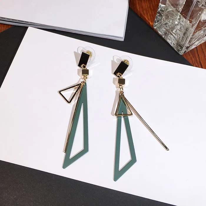 Корейские креативные модные длинные геометрические треугольные серьги с кисточками для женщин, прекрасный подарок, Преувеличенные висячие серьги