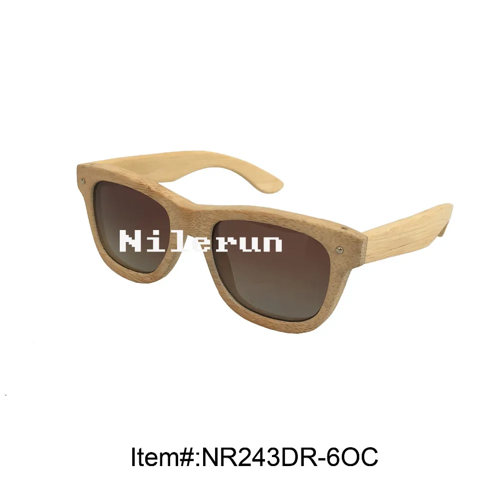 

fashion unisex women men bamboo sunglasses with gradient brown lens and metal decorating pins