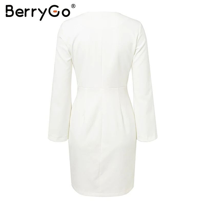 BerryGo, глубокий v-образный вырез, на шнуровке, Раздельный Блейзер, платье для женщин, OL, двубортное, белое платье,, тонкое, для девушек, зимнее платье, элегантное, vestidos