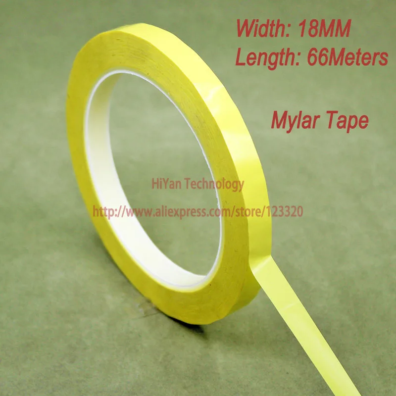 

2rolls/Lot 18MM Width 66 Meter Length PET Film Yellow Mylar Tape Adhesive Insulation Anti-Flame For Transformer Capacitor Motors